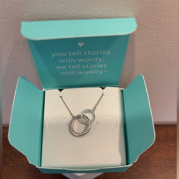 Origami Owl Silver “Unconditional Love” Double Circles Necklace, CZ. - Picture 1 of 4